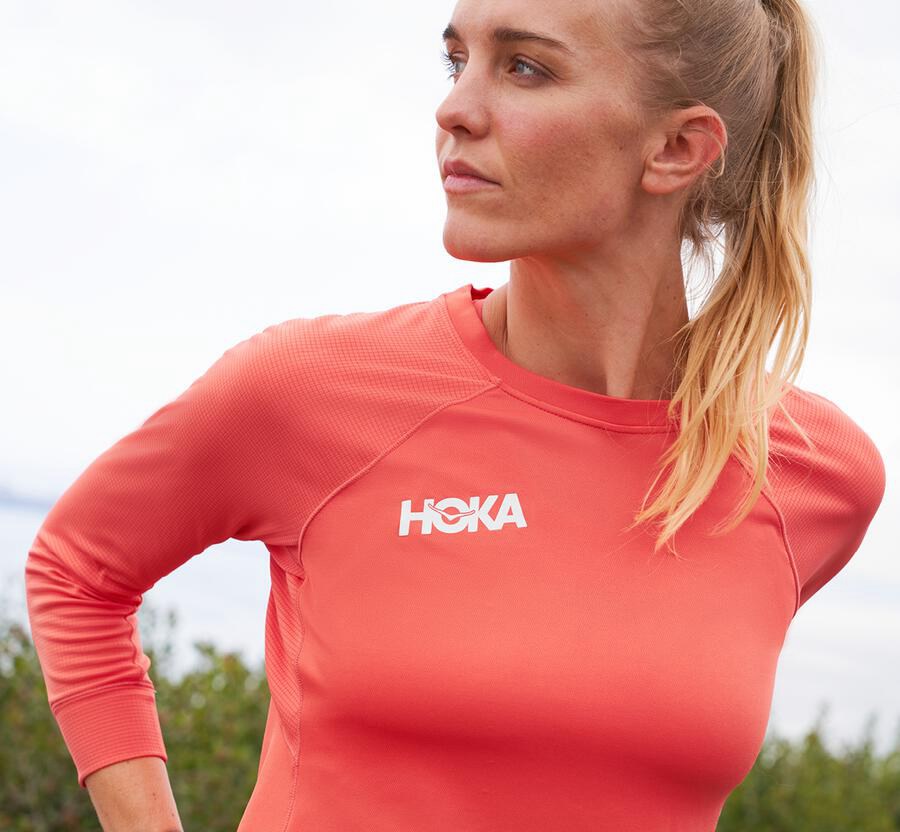 Hoka One One Performance 3/4 Sleeve Top Dam - Orange - GDANF-8325